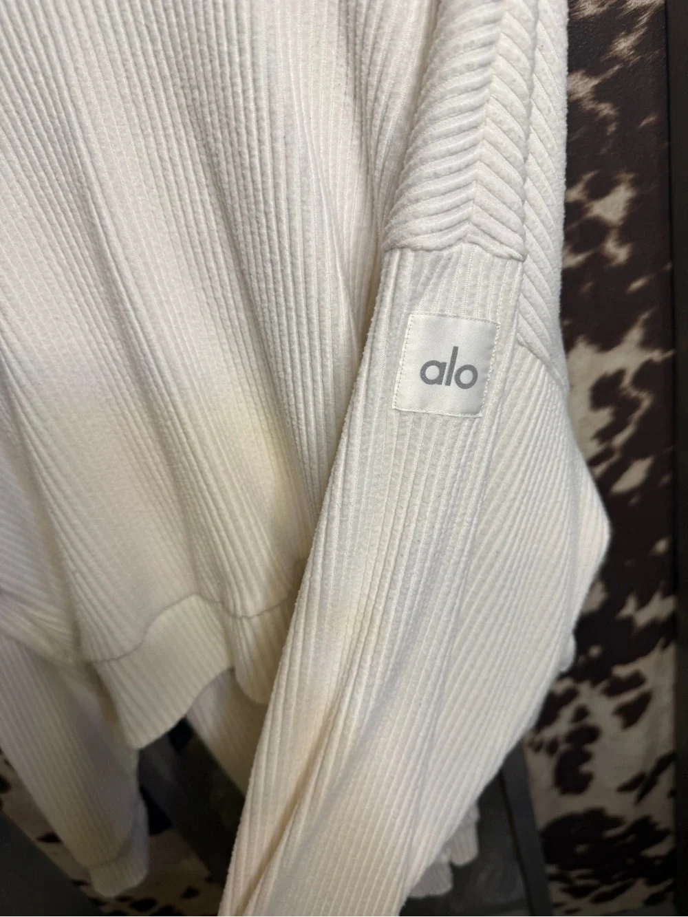 ALO Yoga Cream Ribbed Hoodie Top
